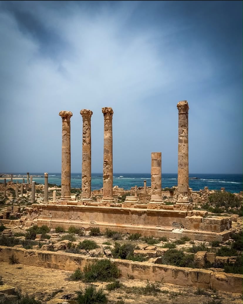 Ancient stone columns beside the Libyan coast